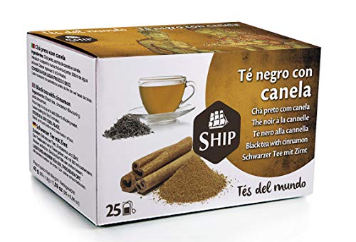 Ship - Té Negro con Canela en Caja de 25 Unidades - Propiedades Antioxidantes - Ayuda a Activar la Mente - Aporta Vitaminas y Minerales - Sabor Dulce - Sin Cafeína