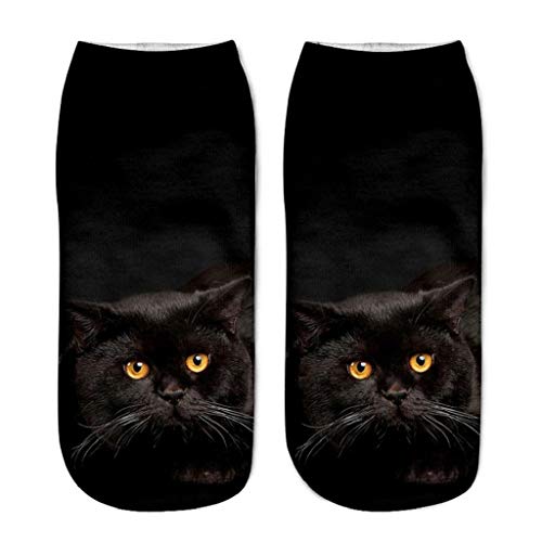 SHOBDW Mujeres Unisex Moda Popular Divertido Algodón Calcetines Cortos Lindo 3D Gato Impreso Tobillo Calcetines Calcetines Casuales Fun Funky Novedad Regalo para Damas F