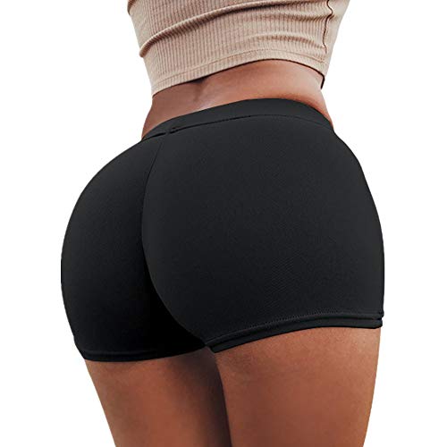 SHOBDW Pantalones de Verano Mujeres Shorts Deportivos Gimnasio de Moda Workout Waistband Skinny Yoga Short Pants (M, Negro)