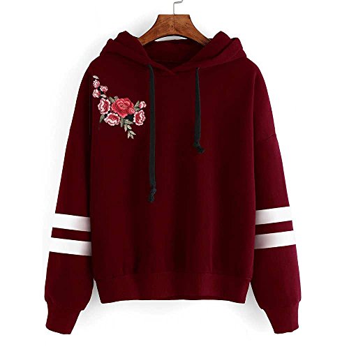 SHOBDW Sudadera Moda Mujer Suave Elegante Sexy Print Lindo o-Cuello Puro Otoño Invierno Sudadera con Capucha de Manga Larga (S, W-Vino Rojo)