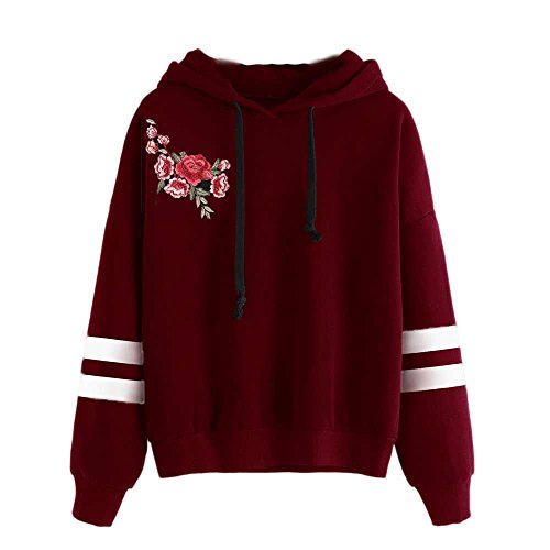 SHOBDW Sudadera Moda Mujer Suave Elegante Sexy Print Lindo o-Cuello Puro Otoño Invierno Sudadera con Capucha de Manga Larga (S, W-Vino Rojo)