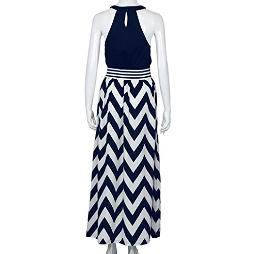 SHOBDW Vestido sin Mangas Largo a Rayas Mujeres Boho sin Mangas Señora O-Cuello Beach Sundrss Maxi Vestido de Verano (M, Azul-2)