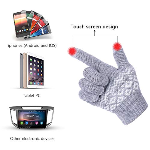 Sholov Guantes Touch screen para Mujer/Hombre, Guantes abrigadores para el hogar, Guantes Termicos Para el Clima frío al Aire Libre, Conducir Antiviento Regalo Ideal (Flor gris)