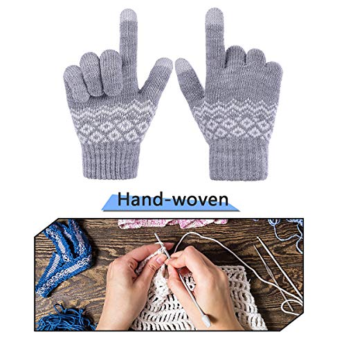 Sholov Guantes Touch screen para Mujer/Hombre, Guantes abrigadores para el hogar, Guantes Termicos Para el Clima frío al Aire Libre, Conducir Antiviento Regalo Ideal (Flor gris)