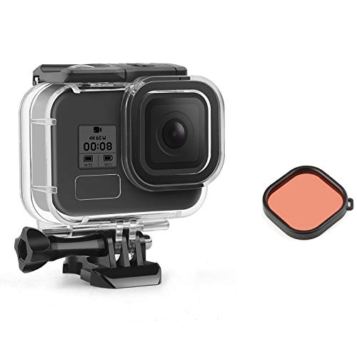 SHOOT Carcasa impermeable para GoPro Hero 8, resistente al agua hasta 45 m, con filtro rojo