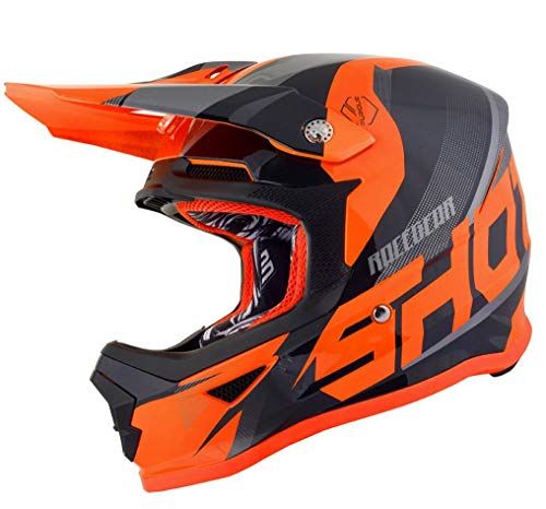 SHOT Casco Cross Furious Ultimate Kid, Negro/Neón/naranja, talla YL