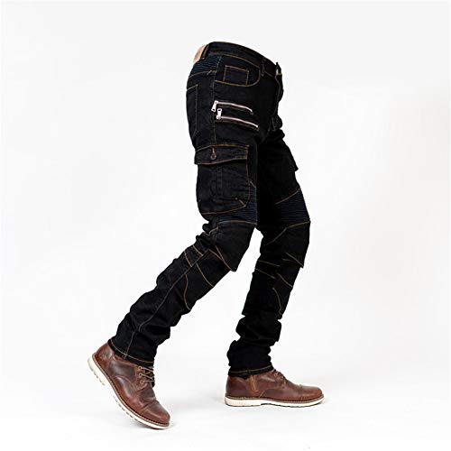 SHUOJIA Hombre Motocicleta Pantalones Jeans Con Protección Motorcycle Biker Pant 4 X Equipo De Protección (Black,L)