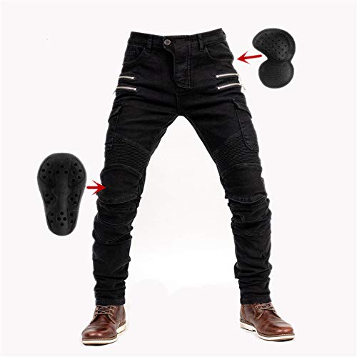 SHUOJIA Hombre Motocicleta Pantalones Jeans Con Protección Motorcycle Biker Pant 4 X Equipo De Protección (Black,L)