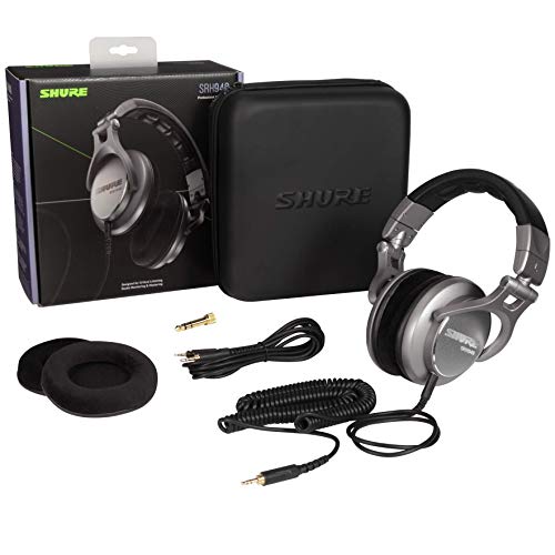 SHURE SRH940-SL-EFS - Auriculares de diseño cerrado, para estudio y aplicaciones profesionales, cable desmontable, almohadillas de terciopelo, plegables - Negro plateado