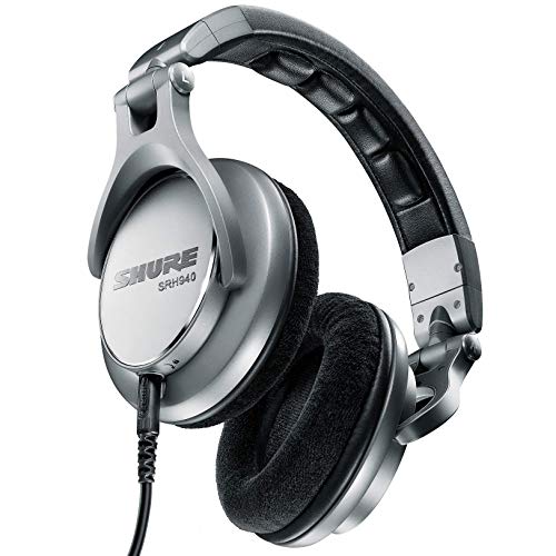 SHURE SRH940-SL-EFS - Auriculares de diseño cerrado, para estudio y aplicaciones profesionales, cable desmontable, almohadillas de terciopelo, plegables - Negro plateado