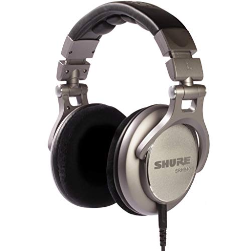 SHURE SRH940-SL-EFS - Auriculares de diseño cerrado, para estudio y aplicaciones profesionales, cable desmontable, almohadillas de terciopelo, plegables - Negro plateado