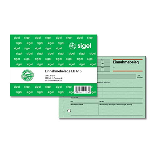 sigel Formularbuch "Einnahmebeleg", A6 quer, 50 Blatt