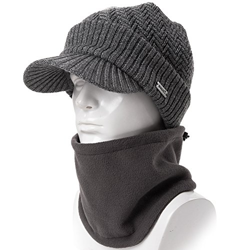 Siggi - Comhats - Conjunto de gorro y bufanda, gorro de punto con visera, de lana, para el invierno, bufanda, de forro polar, braga de cuello, para hombres Gris 69311_Gris L