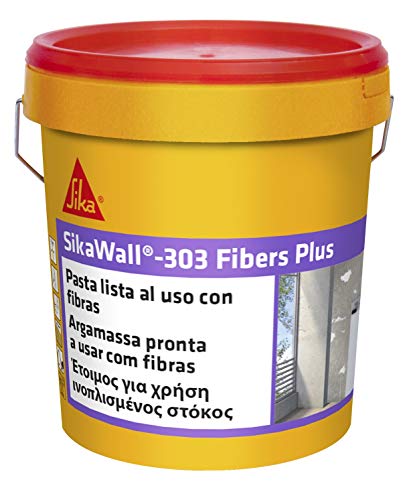 SikaWall-303 Fibers Plus, Plaste listo para su uso, con fibra de vidrio para pequeñas reparaciones y puenteo de fisuras sobre superficies porosas, Blanco, 5 kg