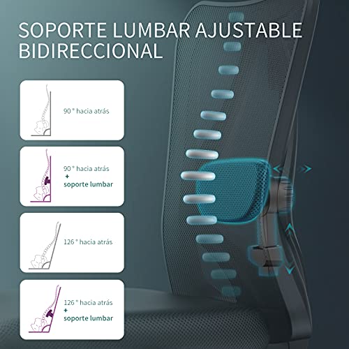 Silla Ergonomica, mfavour Silla Oficina Ergonomica con Respaldo Alto de Malla, Silla Escritorio con Soporte Lumbar para Reposacabezas y Reposabrazos Ajustable, Negro