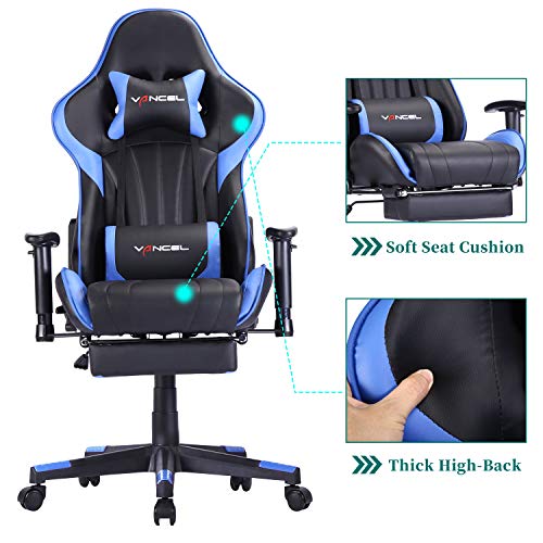 Silla Gaming Tela Ergonomica Sillones de Oficina Racing Gamer Silla con Reposapiés Retráctil con Lumbar y Reposacabezas (Azul-2)