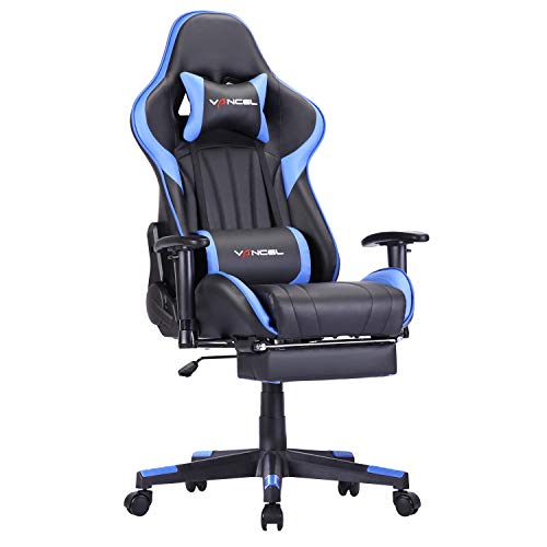 Silla Gaming Tela Ergonomica Sillones de Oficina Racing Gamer Silla con Reposapiés Retráctil con Lumbar y Reposacabezas (Azul-2)