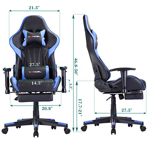 Silla Gaming Tela Ergonomica Sillones de Oficina Racing Gamer Silla con Reposapiés Retráctil con Lumbar y Reposacabezas (Azul-2)