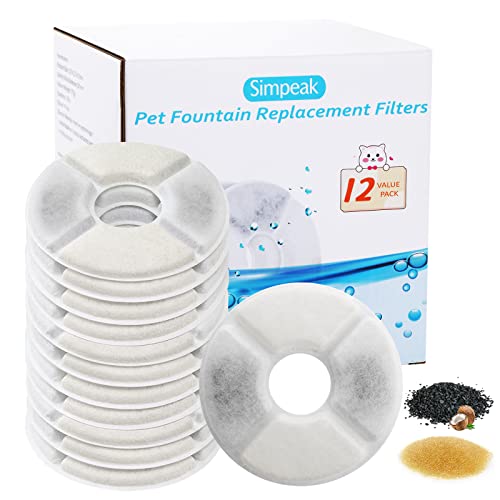 Simpeak 12 Piezas Filtros Fuente Gatos, Filtro De Repuesto para Bebederos para Gatos Y Perros, Filtros De Repuesto para Contienen CarbóN Activado E Intercambio IóNico