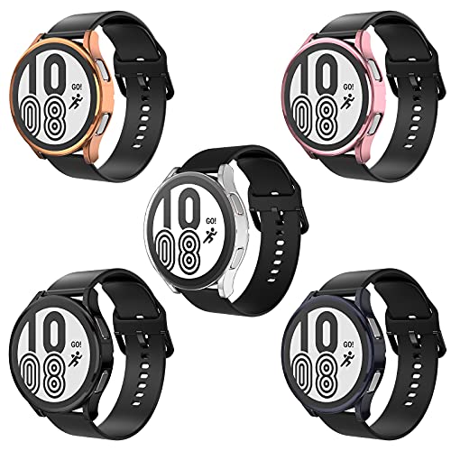 Simpeak 5 Pcs Funda Compatible con Samsung Galaxy Watch 4 44mm, Slim Suave TPU Protector de Pantalla Ligero Anti-Arañazos, Negro,Transparente,Gris,Oro Rosa