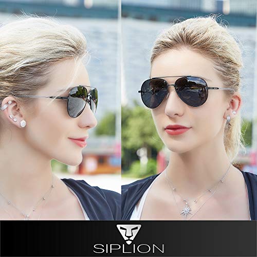 SIPLION Gafas de sol Hombre Mujer Polarizado Al-Mg Metal Super Ligero Marco 7077 Black-GOLD