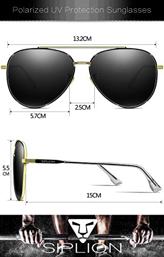 SIPLION Gafas de sol Hombre Mujer Polarizado Al-Mg Metal Super Ligero Marco 7077 Black-GOLD