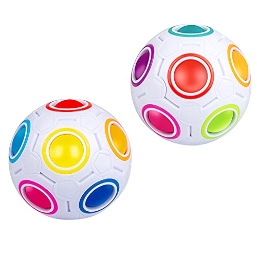 SISYS Magic Rainbow Ball 2 PCS 3D Puzzle Ball Mágica del Arco Iris Speed Cubo Pelota Mágica Arco Iris Pelota Juguetes Educativos para Niños y Descompresión para Adultos, Blanco + Blanco