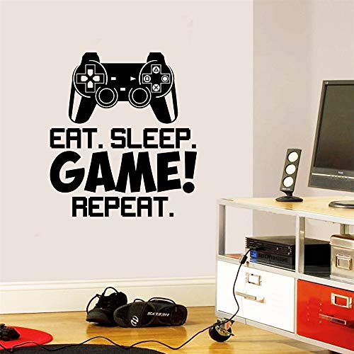 SITAKE Gaming Accessories Pegatinas de pared para dormitorios para niños,"EAT SLEEP GAME REPEAT" Decoración de pared para habitaciones de niños, 50 × 56 cm