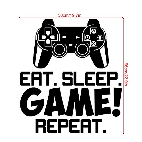 SITAKE Gaming Accessories Pegatinas de pared para dormitorios para niños,"EAT SLEEP GAME REPEAT" Decoración de pared para habitaciones de niños, 50 × 56 cm