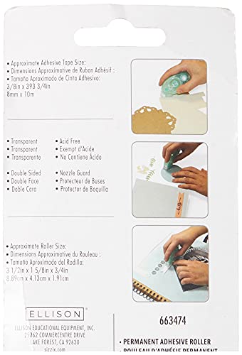 Sizzix 663474-Rodillo adhesivo permanente para álbumes de recortes, tarjetas, papel y decoración del hogar, doble cara, tamaño único, Multicolor, Una talla