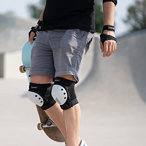 SKATEWIZ Protecciones Patines Adulto - Smash Talla L en Blanco y Negro - Protecciones Skate Adulto - Rodilleras Skate - Protecciones para Patinaje