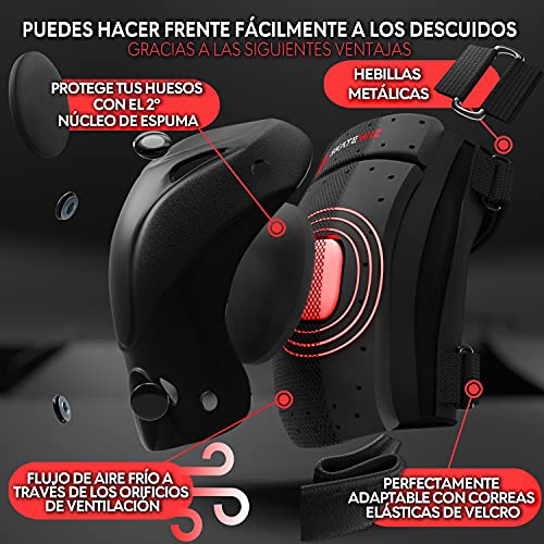 SKATEWIZ Protect-1 - Tamaño M en Negro - Rodillo Freestyle para niños - protección de Skate Infantil - protección de Patines - patín de Mujer Adulto