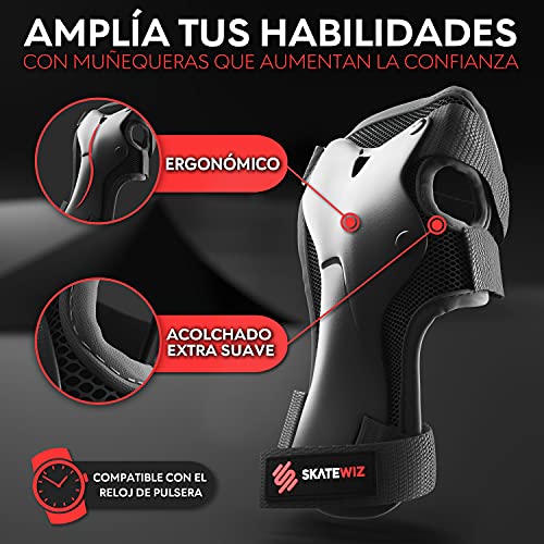 SKATEWIZ Protect-1 - Tamaño M en Negro - Rodillo Freestyle para niños - protección de Skate Infantil - protección de Patines - patín de Mujer Adulto