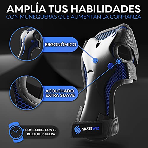 SKATEWIZ Rodilleras y Coderas para Niños - Smash - Talla M/L en Azul y Negro - Rodilleras para Niños de 8-14 - Rodilleras y Coderas - Rodilleras para Patinar