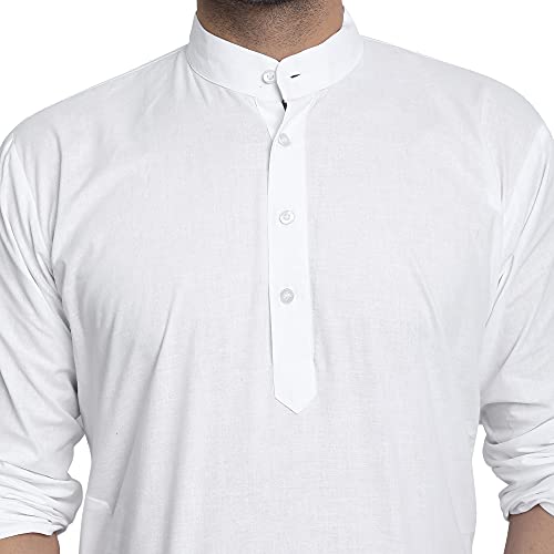 SKAVIJ Camisa Kurta - Algodón Vestido Túnica Casual - Hombres Blanco_Medium