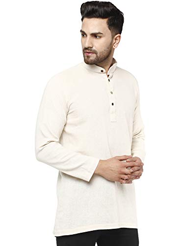 SKAVIJ Kurta Camisa - Camiseta Casual Fiesta Manga Larga - Hombre Blanquecino_X-Large