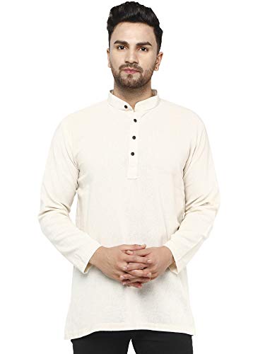 SKAVIJ Kurta Camisa - Camiseta Casual Fiesta Manga Larga - Hombre Blanquecino_X-Large