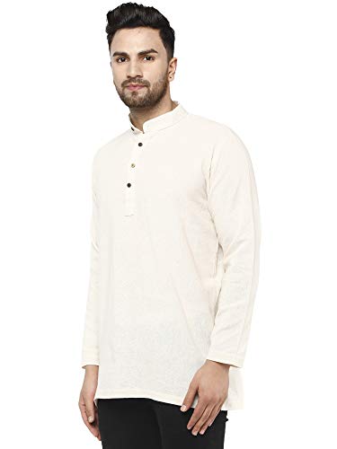 SKAVIJ Kurta Camisa - Camiseta Casual Fiesta Manga Larga - Hombre Blanquecino_X-Large