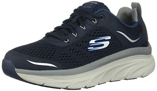 Skechers D'lux Walker, Zapatillas Hombre, Navy Leather Mesh Gray Trim, 46 EU