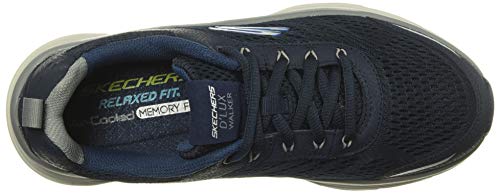 Skechers D'lux Walker, Zapatillas Hombre, Navy Leather Mesh Gray Trim, 46 EU