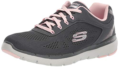 Skechers Flex Appeal 3.0-Moving Fast, Zapatillas Mujer, Gris (CCPK Black Mesh/Duraleather/Silver Trim), 39 EU