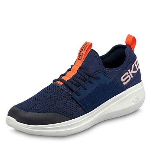 Skechers Go Run Fast Steadfast, Zapatillas sin cordones Hombre, Azul (Navy Textile/Orange Trim Nvor), 42.5 EU