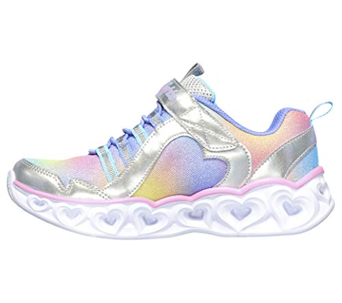 Skechers Heart Lights Rainbow Lux, Zapatillas Niñas, Plateado (Silver/Multi), 32 EU