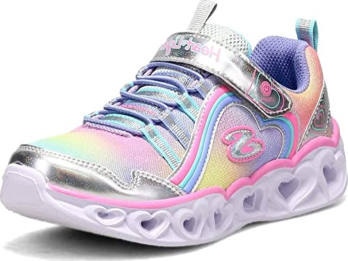 Skechers Heart Lights Rainbow Lux, Zapatillas Niñas, Plateado (Silver/Multi), 32 EU