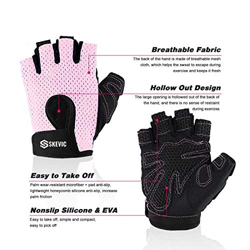 Skevic Guantes Gimnasio Hombre y Mujer - Guantes Gym Mujer Hombre para Levantamiento de Pesas, Crossfit, Ciclismo, etc. Guantes Fitness Transpirable Antideslizante con Protección de Muñeca y Palma