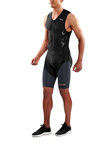 SKINS DNAmic Triathlon Skinsuit - Traje de triatlón con Cremallera Frontal para Hombre, Primavera/Verano, Hombre, Color Negro/Gris Oscuro, tamaño Small