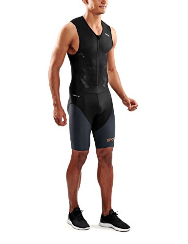 SKINS DNAmic Triathlon Skinsuit - Traje de triatlón con Cremallera Frontal para Hombre, Primavera/Verano, Hombre, Color Negro/Gris Oscuro, tamaño Small