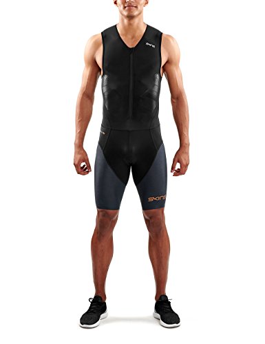 SKINS DNAmic Triathlon Skinsuit - Traje de triatlón con Cremallera Frontal para Hombre, Primavera/Verano, Hombre, Color Negro/Gris Oscuro, tamaño Small