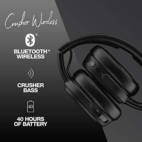 Skullcandy Crusher Over-Ear Bluetooth, Auriculares Inalámbricos con Micrófono, Espuma Viscoelástica con Aislamiento de Ruido, Estéreo Ajustable, Batería con 40h de Duración, Negro