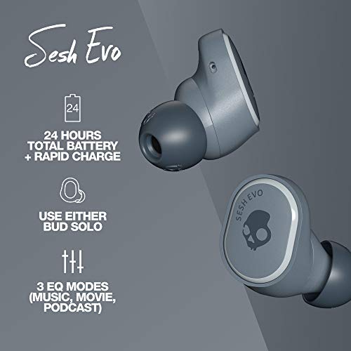 Skullcandy Sesh EVO True - Auriculares inalámbricos con tecnología Bluetooth, Resistentes al Sudor, al Agua y al Polvo (IP55), 24 Horas de duración de la batería, Color Gris…
